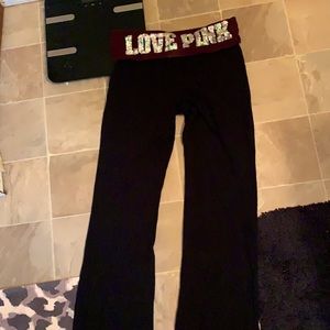 Pink flare leggings.